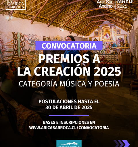 Ya están abiertas las postulaciones para los premios a la creación del Festival de Arte Sur Andino, Arica Barroca 2025