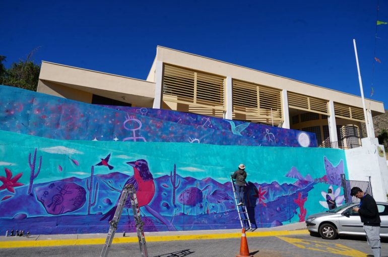 "Colores Identidad": estudiantes y comunidad de Carén inaugura mural en Colegio Río Grande junto a Programa Pequeñas Localidades MINVU